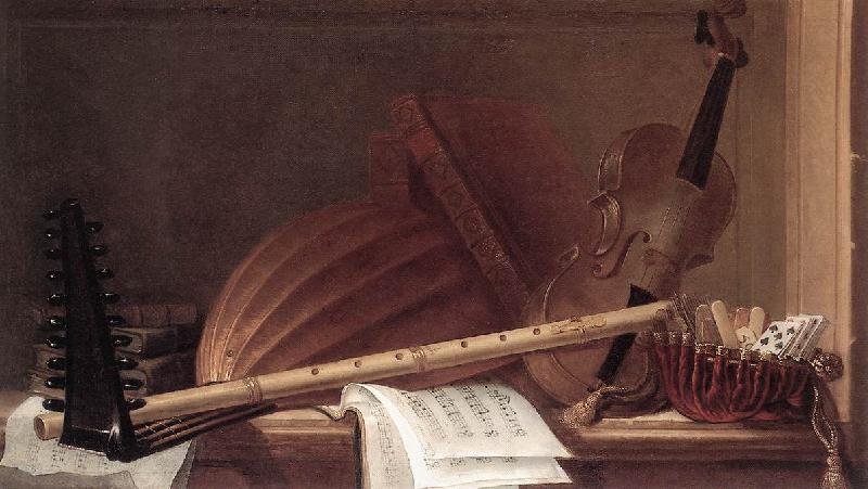 HUILLIOT, Pierre Nicolas Still-Life of Musical Instruments sf Sweden oil painting art